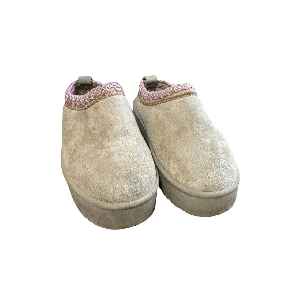 Olivia & Kate Platform Slippers Kids Size‎ 13 Tan Pink Faux Fur Good Condition